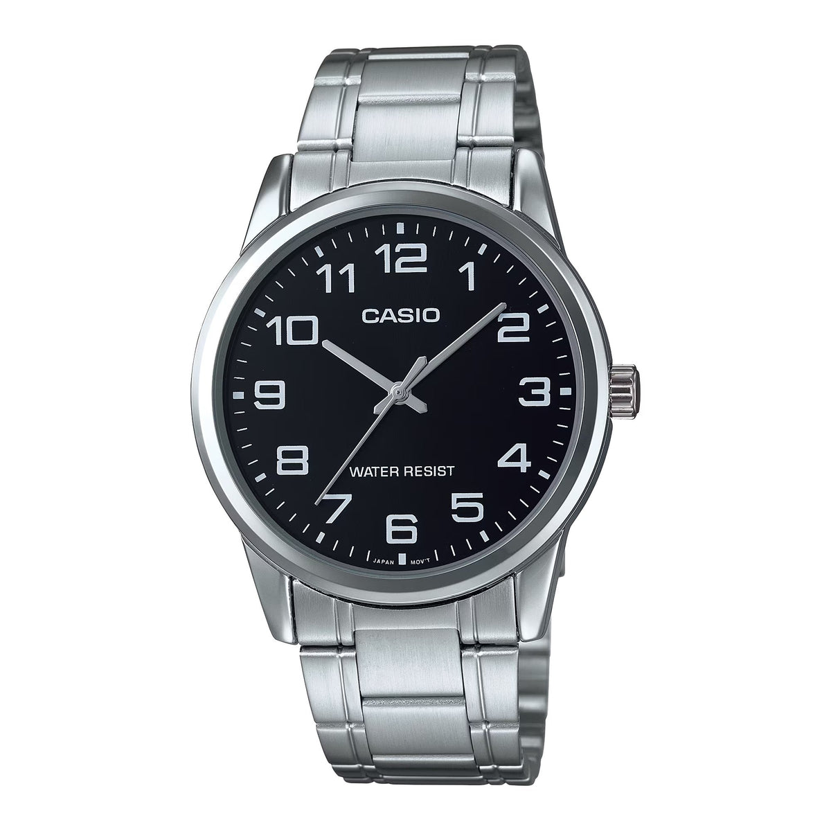 Casio Men's Silver Analog Watch with Black Dial - MTP-V001D-1B