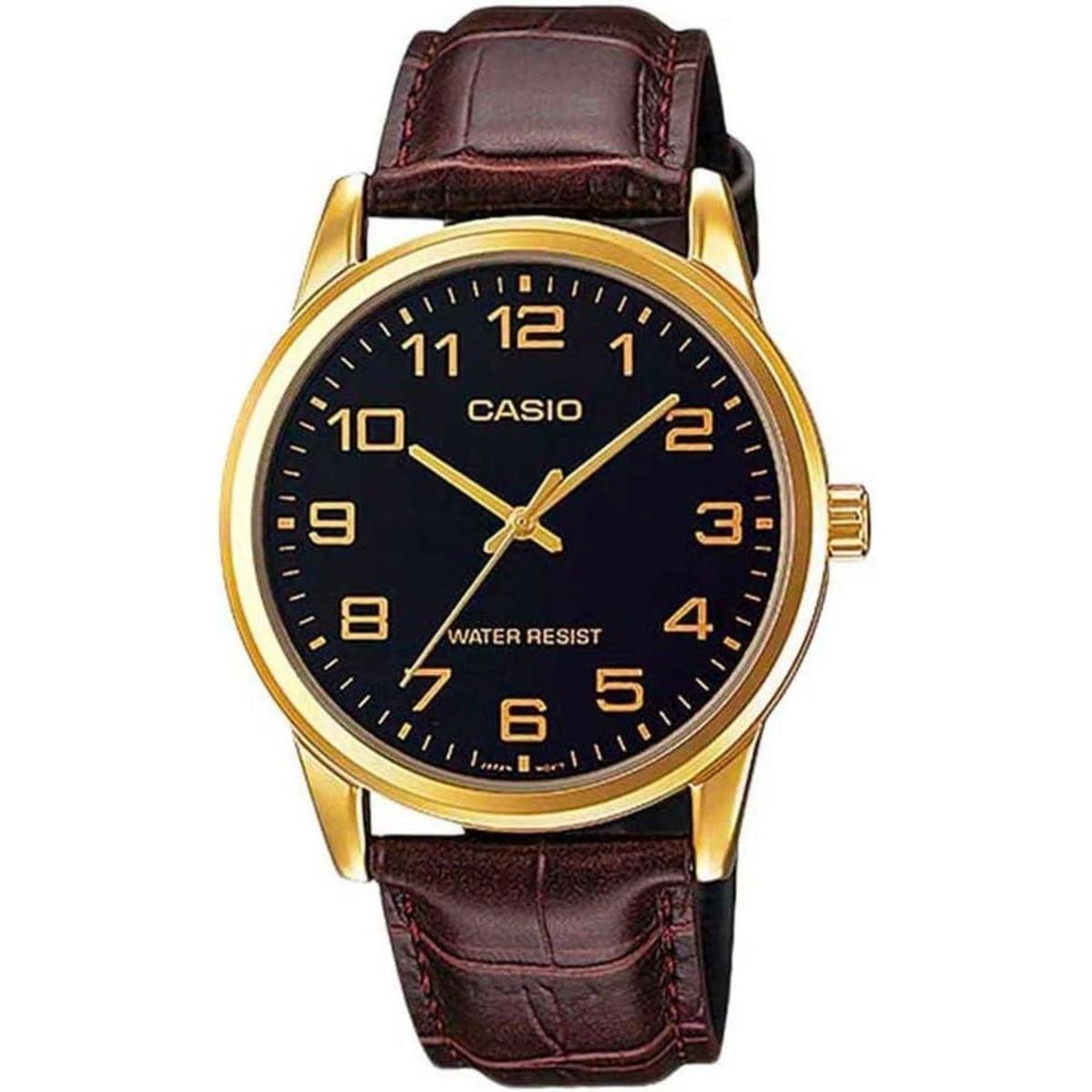 Casio Men’s Black Dial Analog Watch with Brown Leather Strap - MTP-V001GL-1B