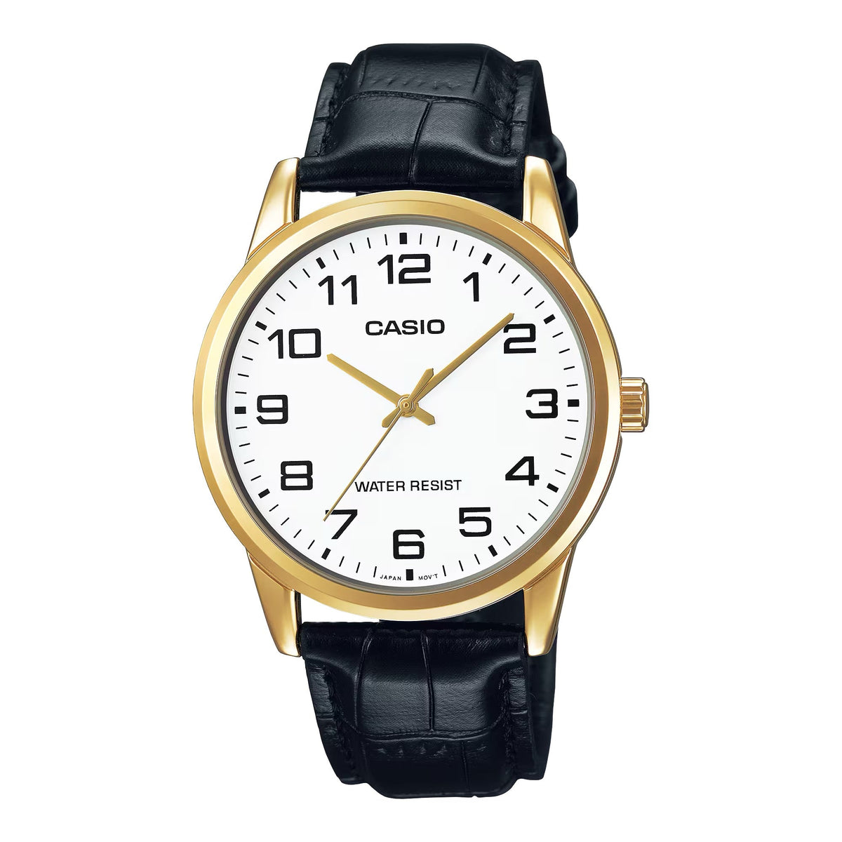 Casio Men's Black Leather Watch with White Dial - MTP-V001GL-7B