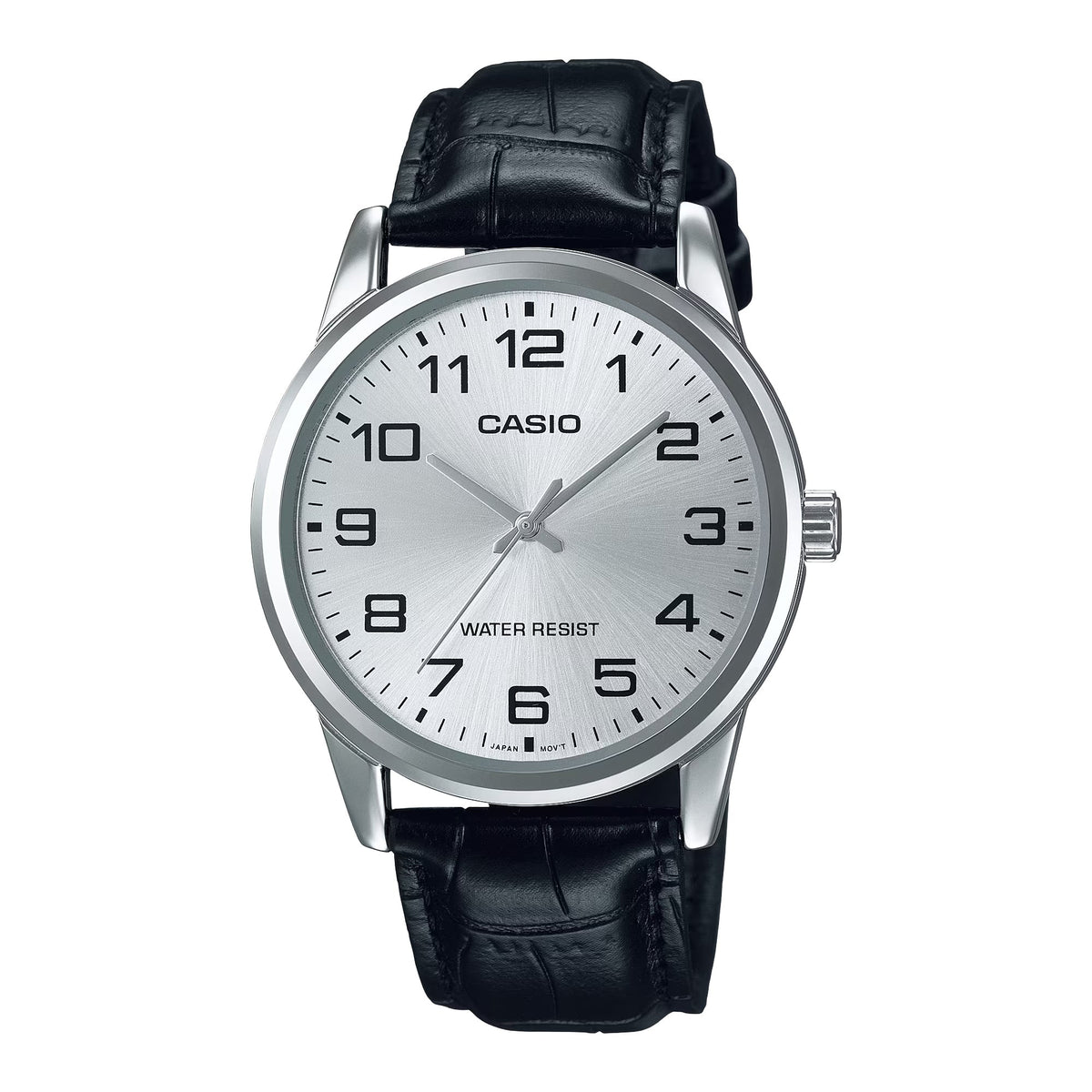 Casio Men's Silver Dial Analog Watch with Black Leather Strap - MTP-V001L-7BUDF