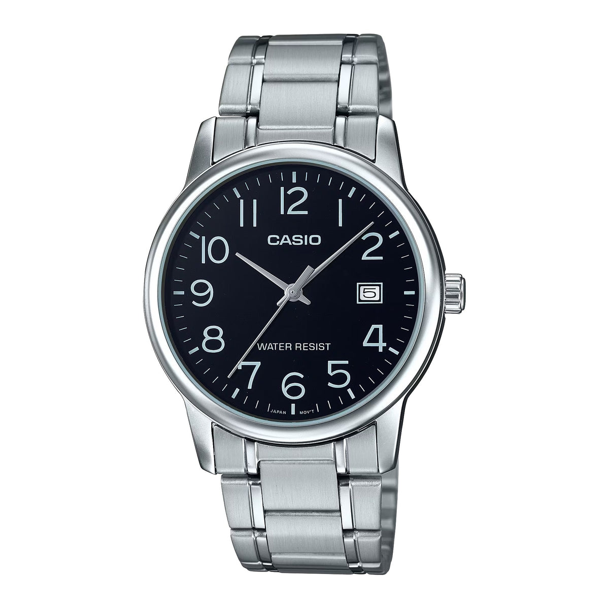 Casio Men's Black Dial Analog Watch with Silver Stainless Steel Band - MTP-V002D-1B