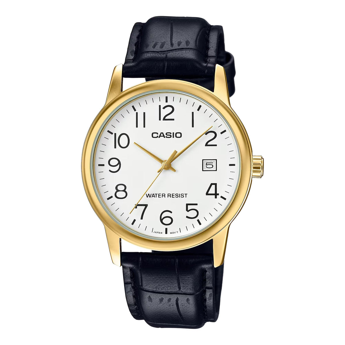 Casio Men's White Dial Gold-Tone Leather Analog Watch - MTP-V002GL-7B2UDF