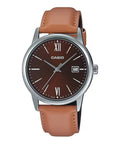Casio Men's Brown Dial Leather Strap Watch - MTP-V002L-5B3UDF