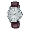 Casio Men's Brown Leather Watch with Silver Dial - MTP-V002L-7B2UDF