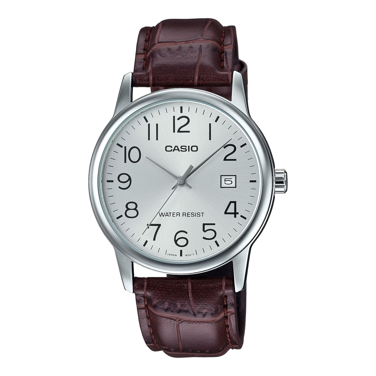 Casio Men's Brown Leather Watch with Silver Dial - MTP-V002L-7B2UDF