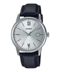 Casio Men's Silver Dial Black Leather Strap Watch - MTP-V002L-7B3UDF