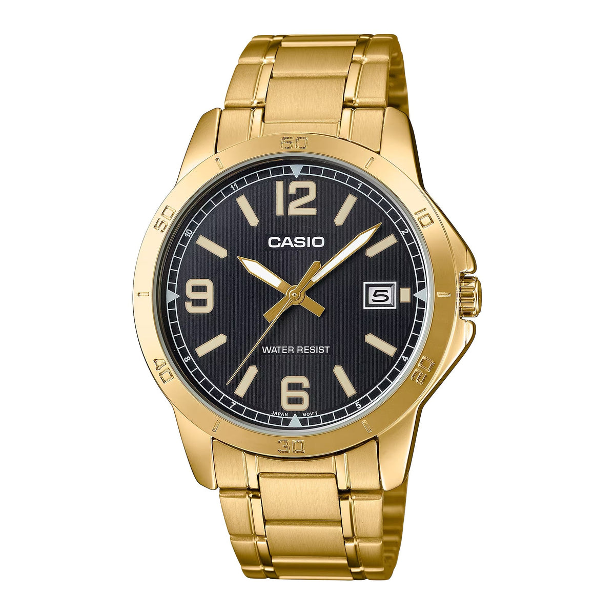 Casio Men's Gold Stainless Steel Watch with Black Dial - MTP-V004G-1BUDF