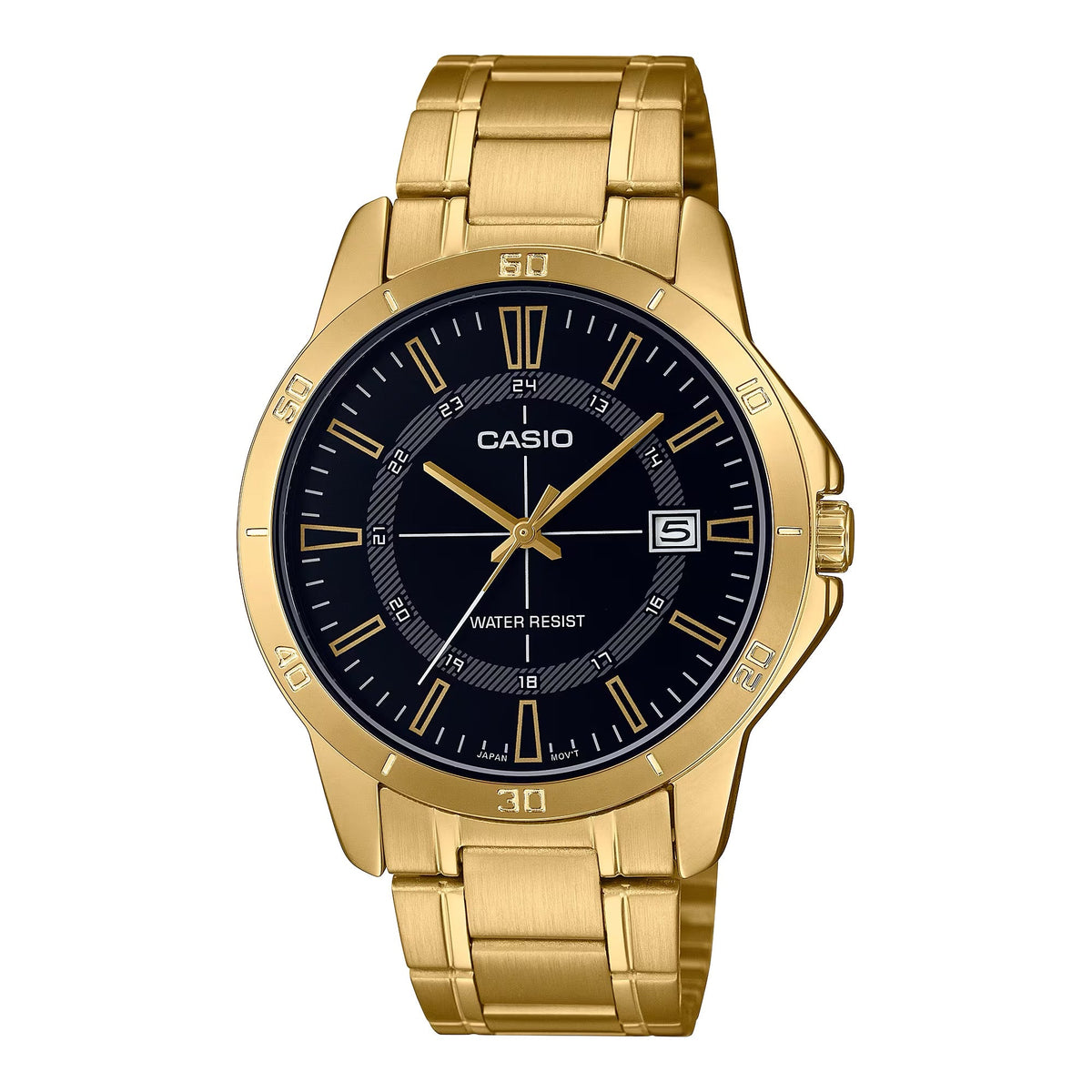 Casio Men's Gold Stainless Steel Watch with Black Dial - MTP-V004G-1CUDF