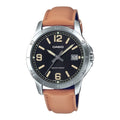 Casio Men's Black Dial Brown Leather Strap Analog Watch - MTP-V004L-1B2UDF