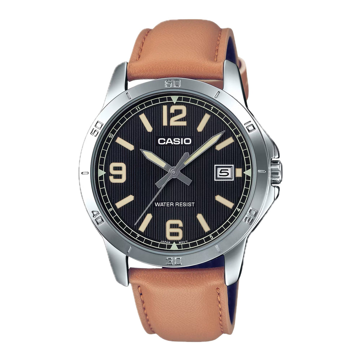 Casio Men's Black Dial Brown Leather Strap Analog Watch - MTP-V004L-1B2UDF