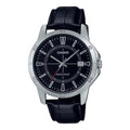 Casio Men's Black Leather Watch with Black Dial - MTP-V004L-1CUDF