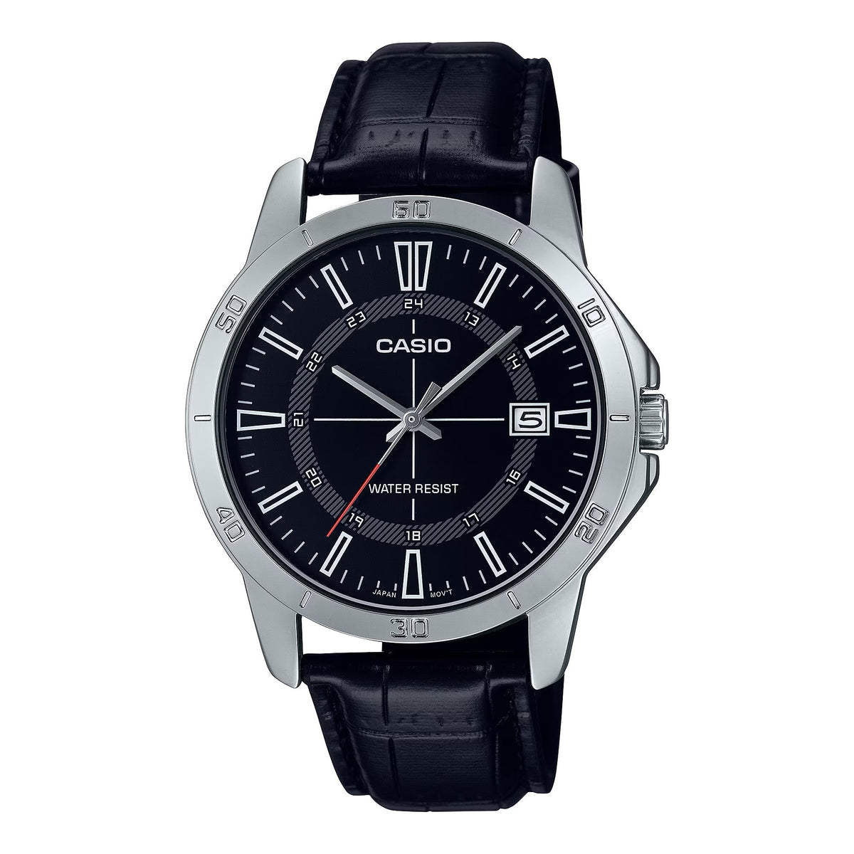 Casio Men's Black Leather Watch with Black Dial - MTP-V004L-1CUDF