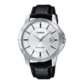 Casio Men's Silver Analog Watch with Black Leather Strap Ð MTP-V004L-7A