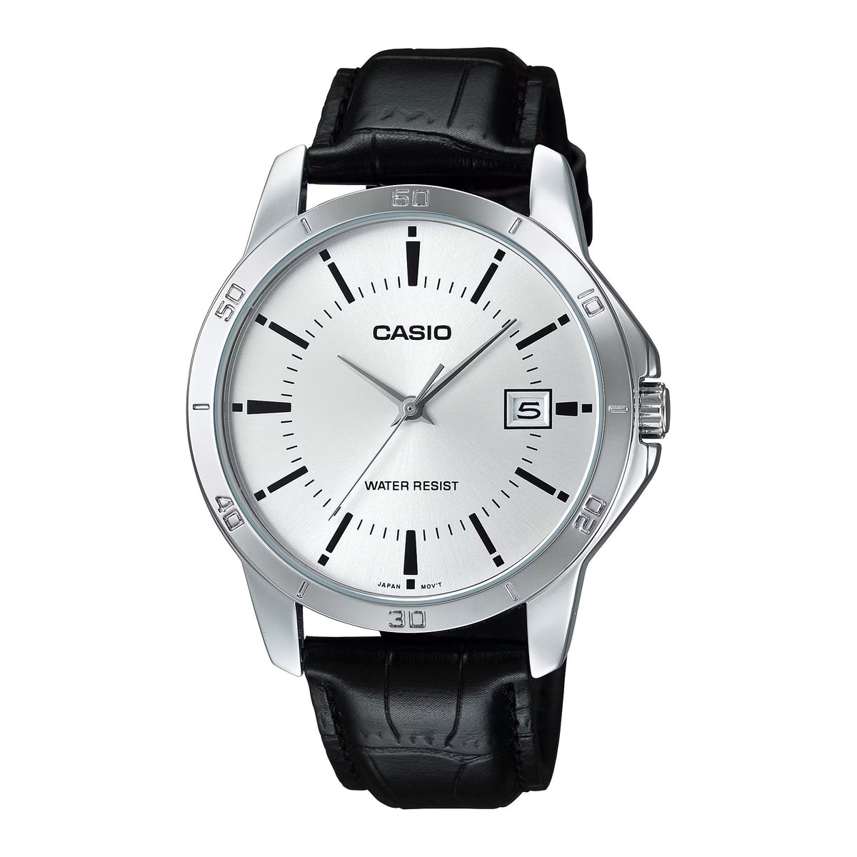 Casio Men's Silver Analog Watch with Black Leather Strap Ð MTP-V004L-7A