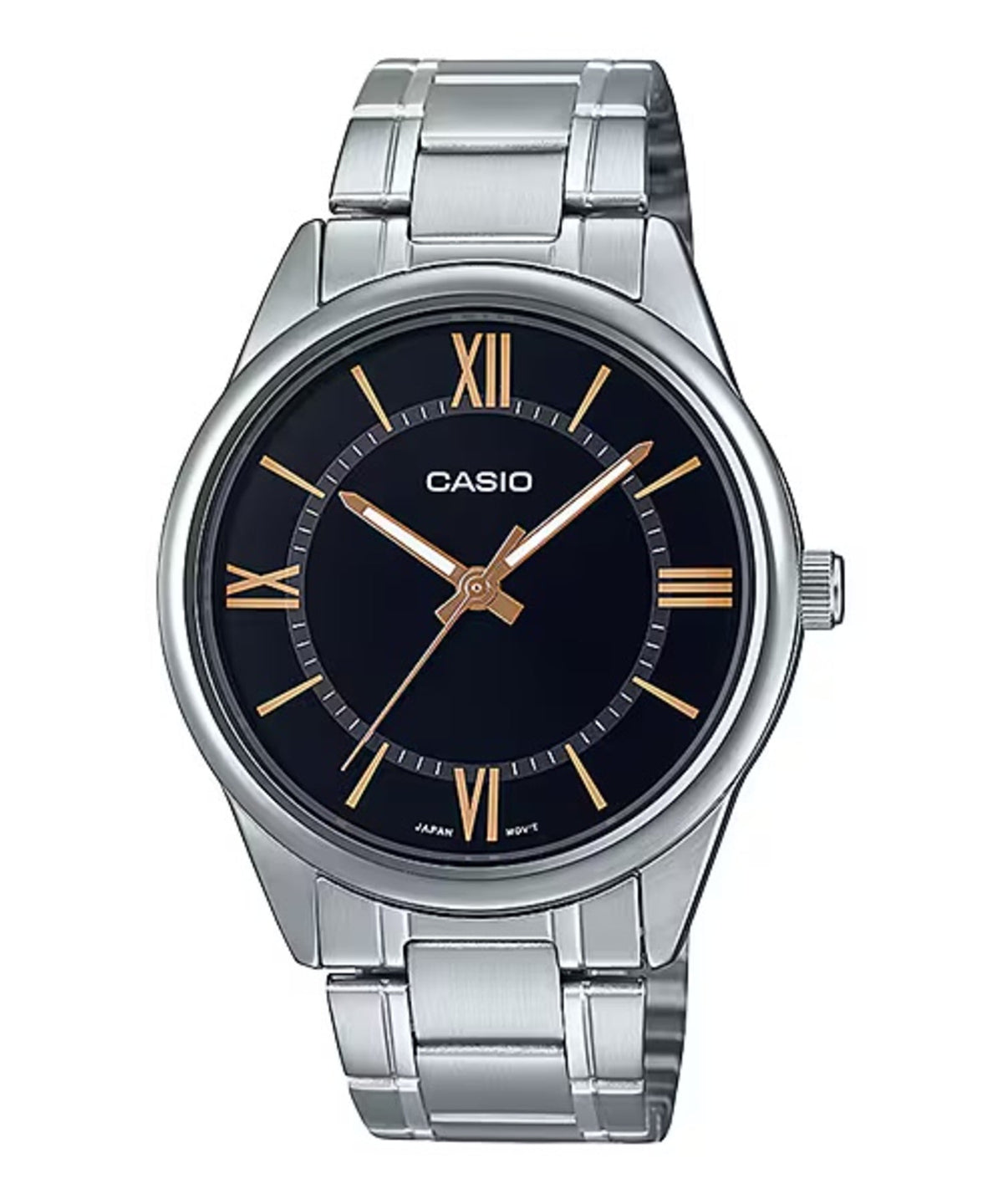 Casio Men's Silver Stainless Steel Watch with Black Dial - MTP-V005D-1B5UDF