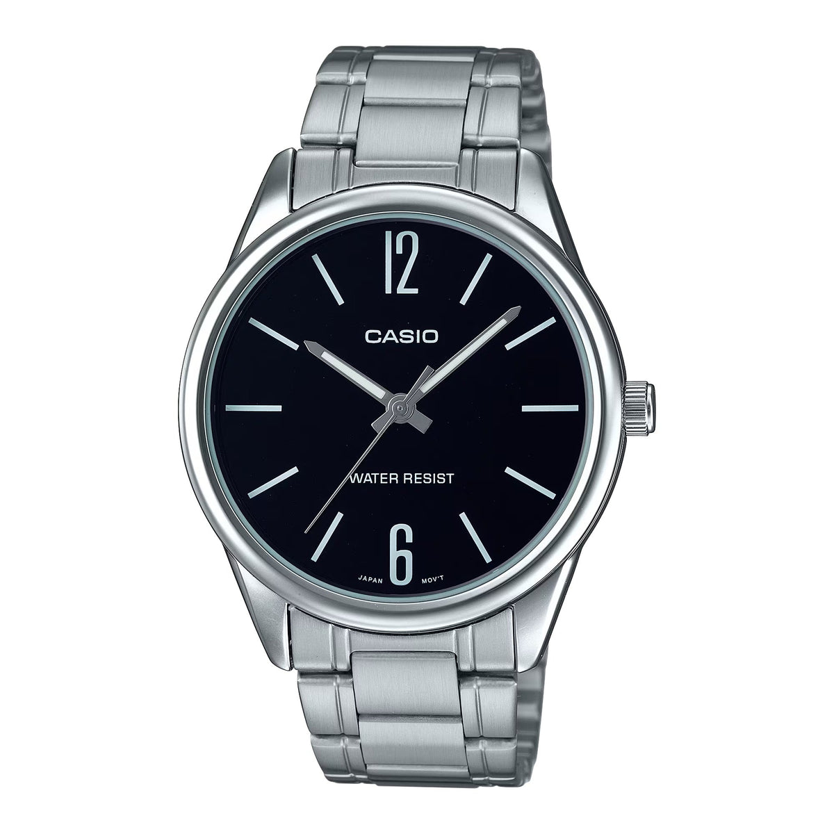 Casio Men's Silver Analog Watch with Black Dial - MTP-V005D-1B
