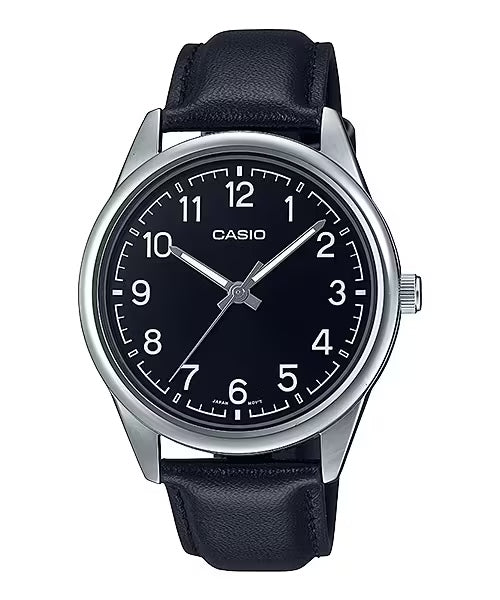 Casio Men's Black Leather Watch with Black Dial - MTP-V005L-1B4UDF