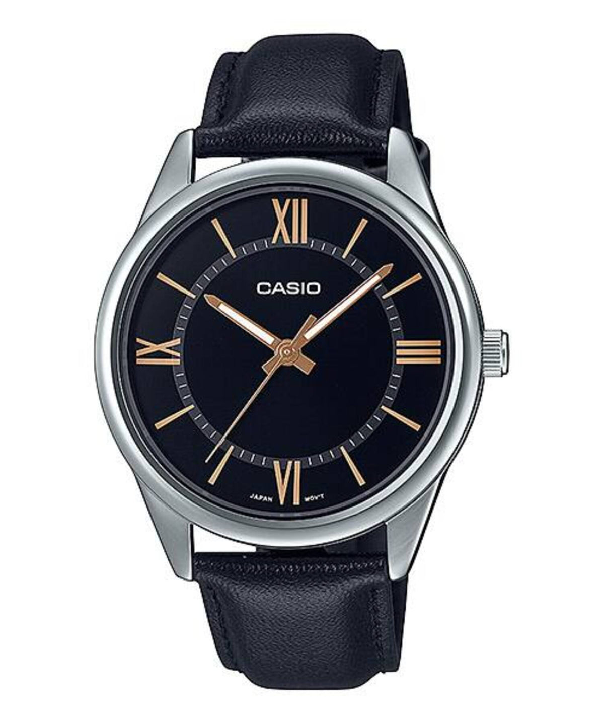 Casio Men's Black Leather Watch with Black Dial - MTP-V005L-1B5UDF