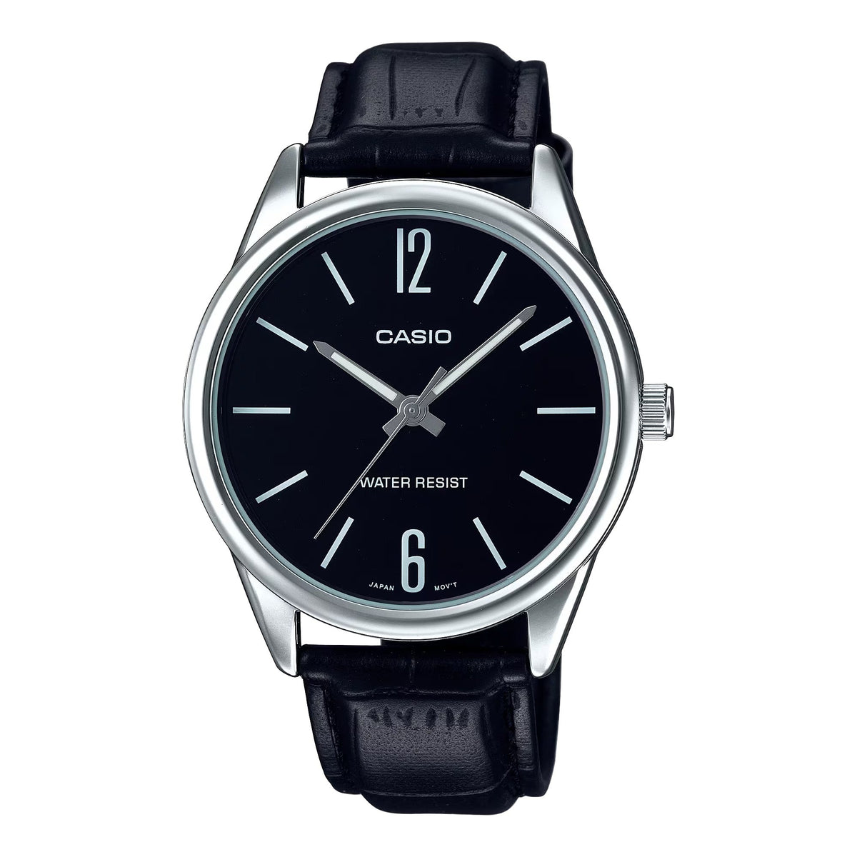 Casio Men's Black Leather Watch with Black Dial - MTP-V005L-1BUDF