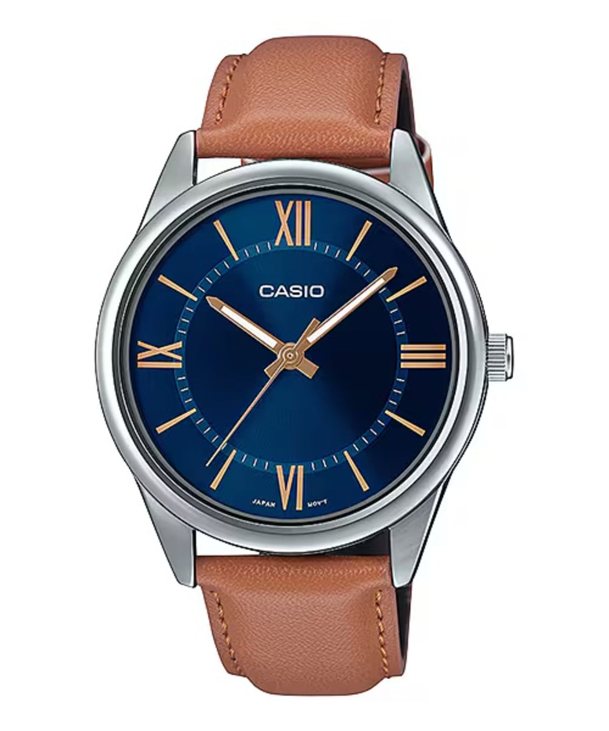 Casio Men's Brown Leather Watch with Blue Dial - MTP-V005L-2B5UDF