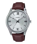 Casio Men's Silver Dial Brown Leather Strap Watch - Casio_MTP_V005L_7B5UDF
