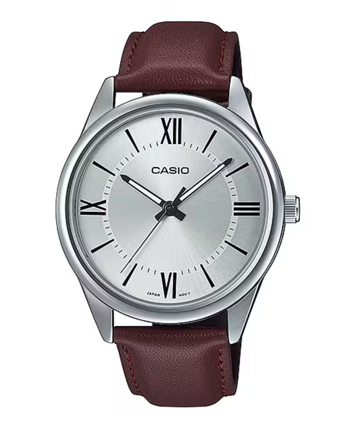 Casio Men's Silver Dial Brown Leather Strap Watch - Casio_MTP_V005L_7B5UDF