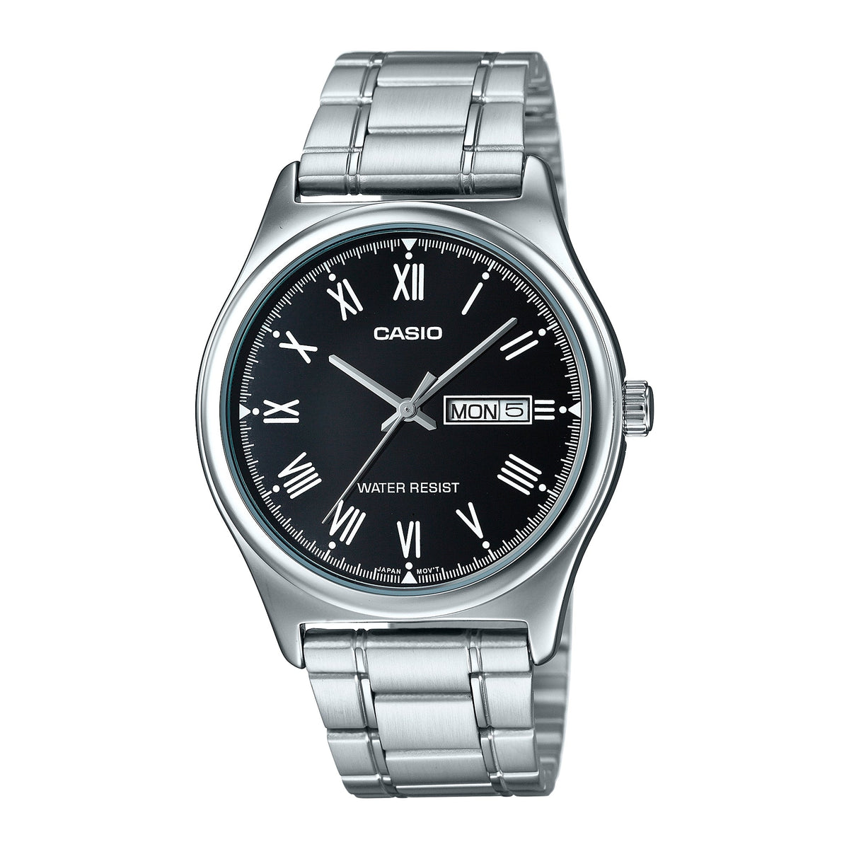 Casio Men's Black Dial Analog Watch with Day Date Stainless Steel Bracelet - MTP-V006D-1BUDF