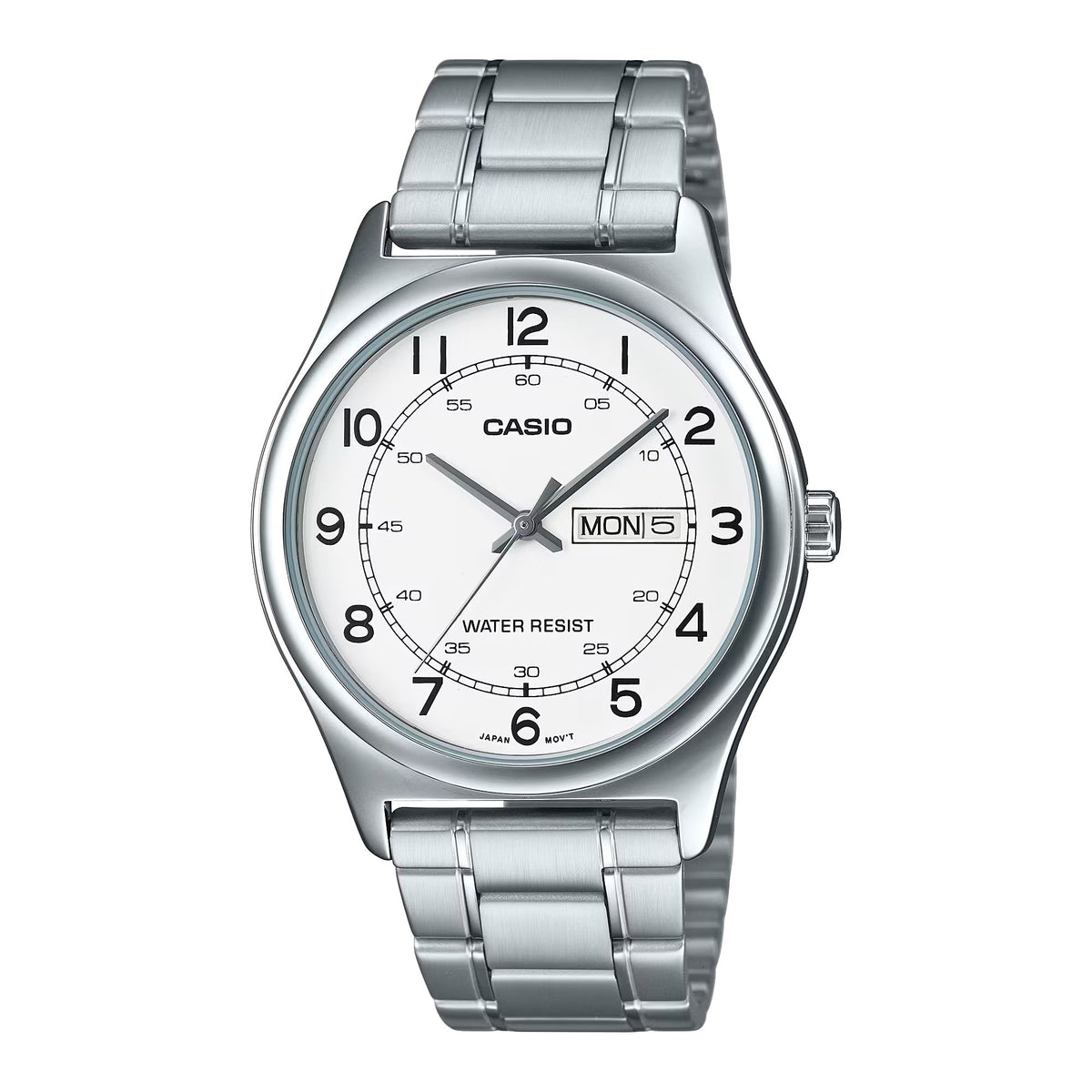 Casio Men's White Dial Day Date Analog Watch with Stainless Steel Bracelet - MTP-V006D-7B2UDF