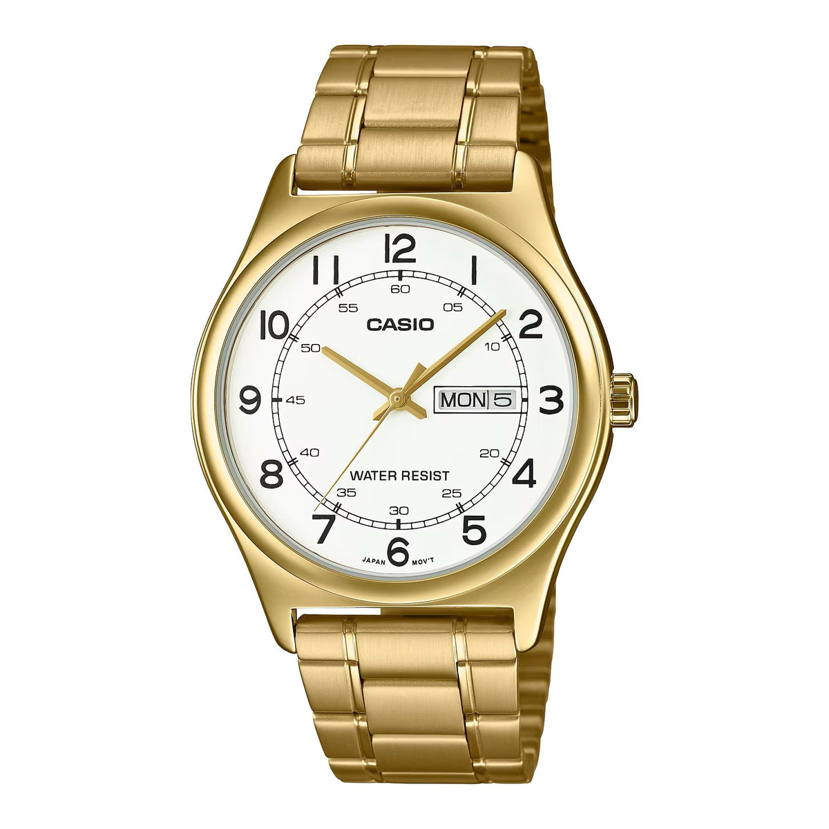 Casio Men's Gold Analog Watch with White Dial and Day-Date Display - MTP-V006G-7B