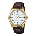 Casio Men's Gold-Tone Case Brown Leather Strap Watch - MTP-V006GL-7BUDF