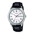 Casio Men's White Roman Dial Day Date Analog Watch with Leather Strap - MTP-V006L-7BUDF