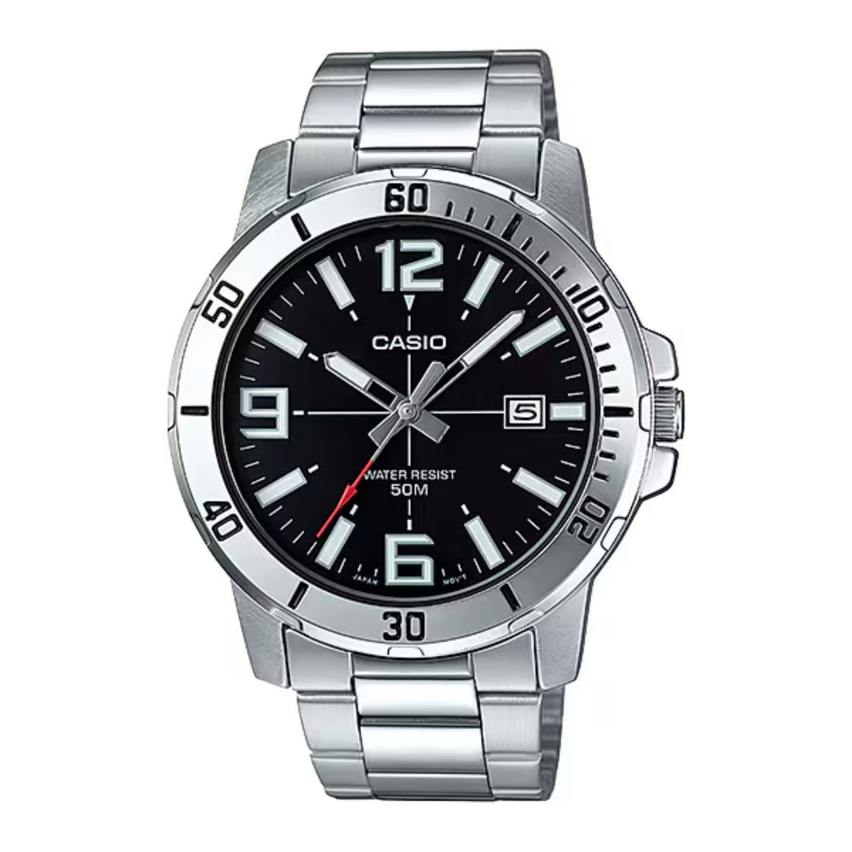 Casio Men's Black Dial Analog Watch Steel Bracelet - MTP-VD01D-1BVUDF