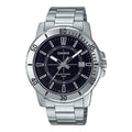 Casio Men's Silver Analog Watch with Black Dial and Date Display - MTP-VD01D-1CV