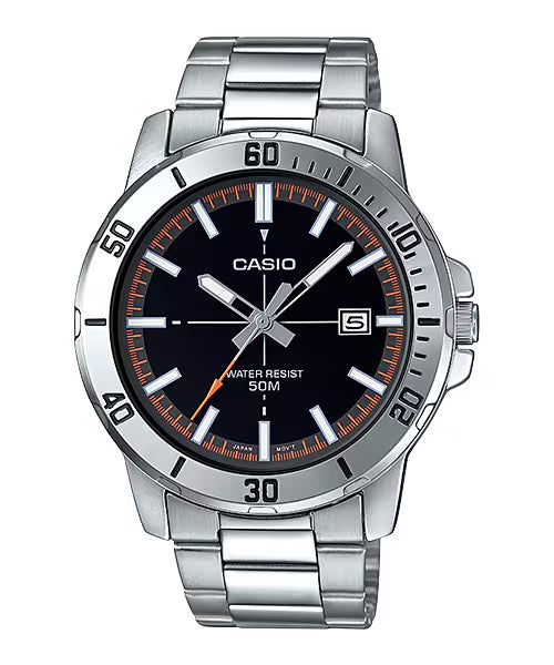 Casio Men's Silver Watch with Black Dial - MTP-VD01D-1E2V