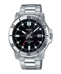 Casio Men's Silver Stainless Steel Watch with Black Dial - MTP-VD01D-1EVUDF