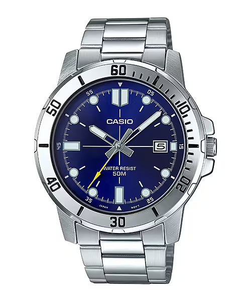 Casio Men's Silver Watch with Blue Dial - MTP-VD01D-2EVUDF
