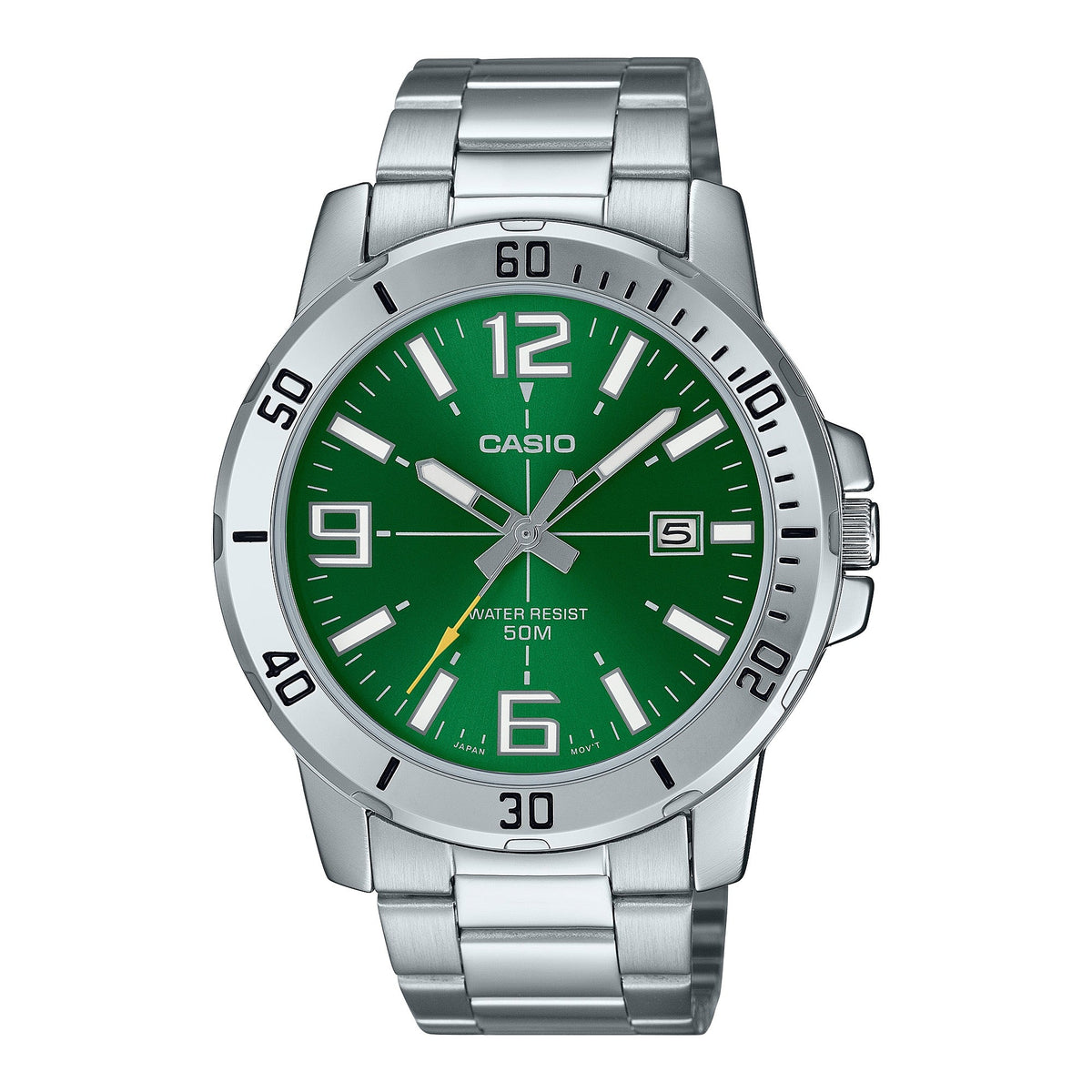Casio Men's Green Dial Stainless Steel Analog Watch - MTP-VD01D-3BVUDF