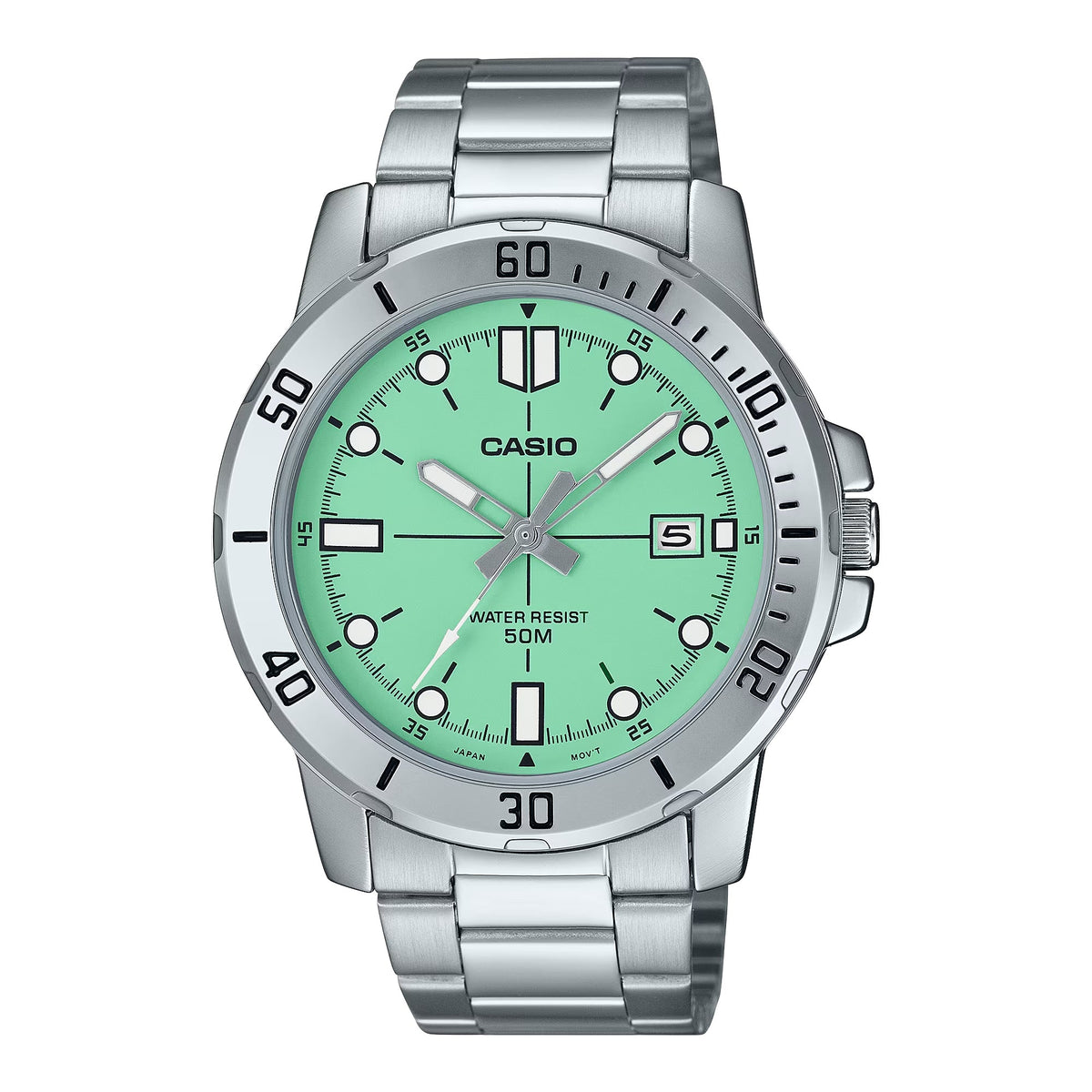 Casio Men's Green Dial Analog Watch with Stainless Steel Bracelet - MTP-VD01D-3E1VUDF