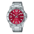 Casio Men's Red Dial Stainless Steel Bracelet Watch - MTP-VD01D-4BVUDF