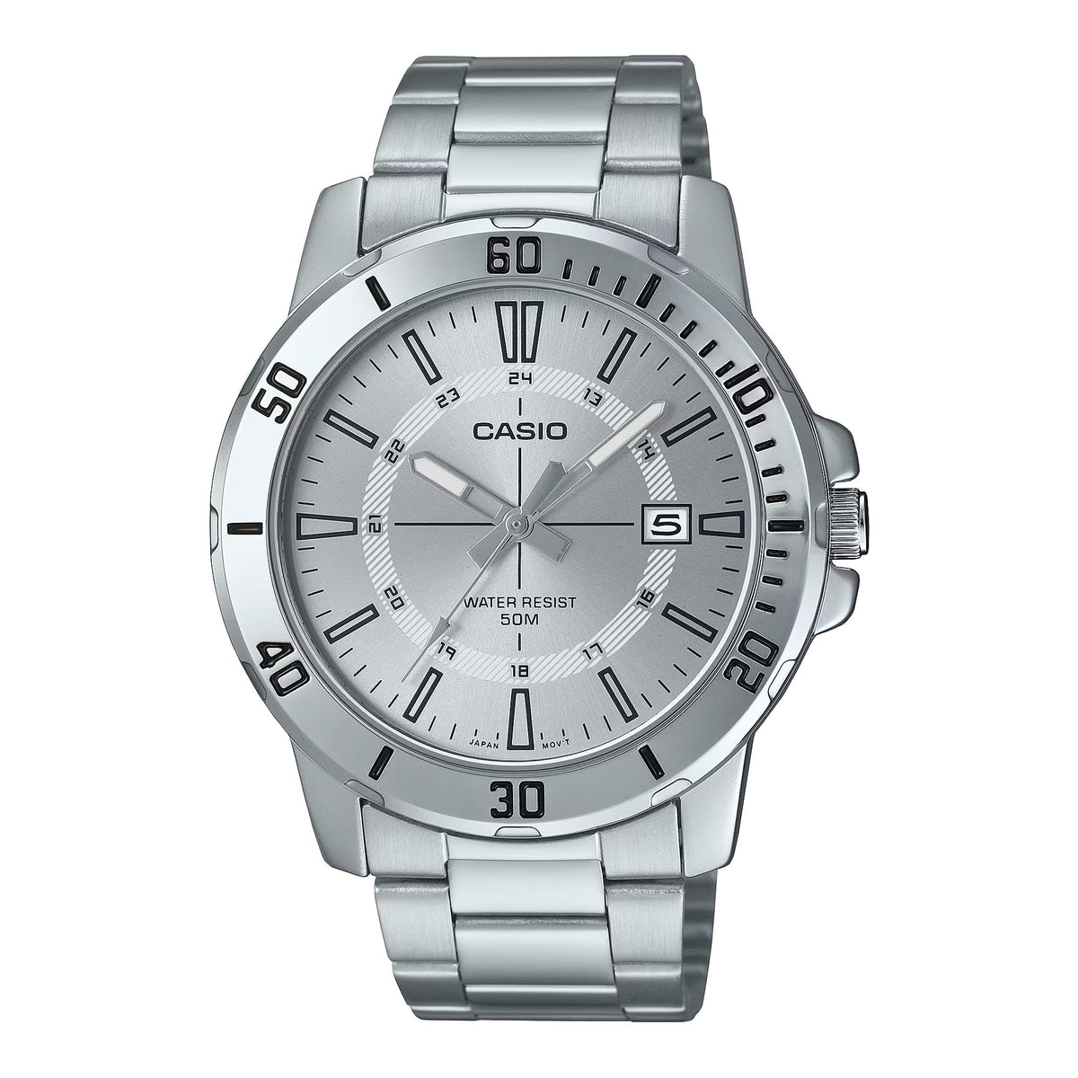Casio Men's Silver Dial Stainless Steel Analog Watch - MTP-VD01D-7CVUDF