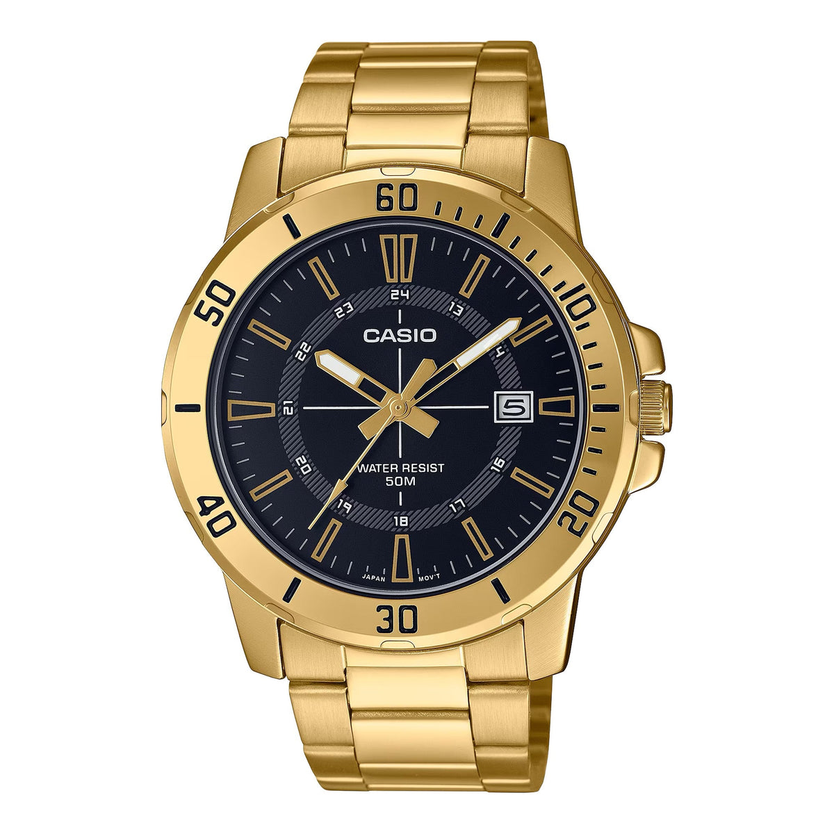 Casio Men's Black Dial Two-Tone Stainless Steel Bracelet Watch - MTP-VD01G-1CVUDF