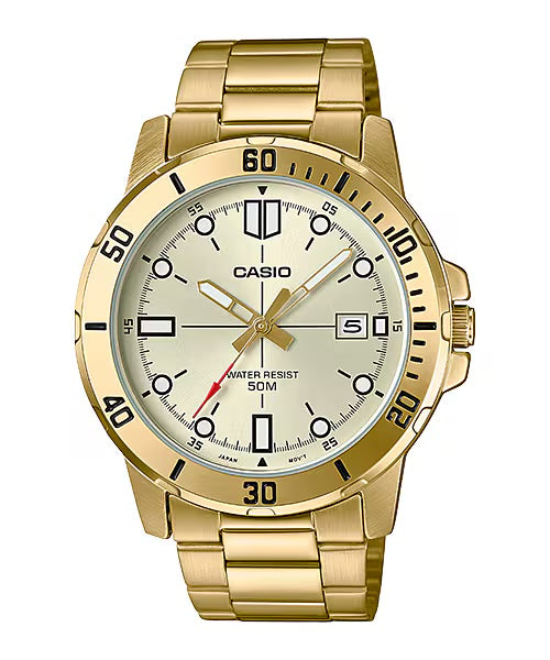 Casio Men's Gold Analog Watch with Champagne Dial - MTP-VD01G-9EV