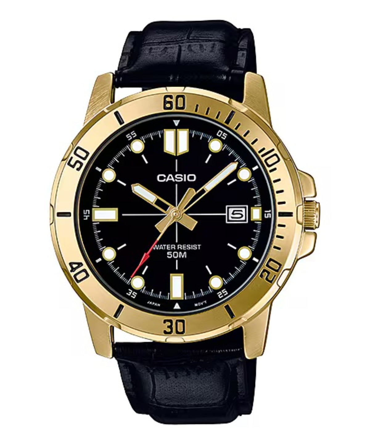 Casio Men's Gold Watch with Black Leather Strap - MTP-VD01GL-1EVUDF