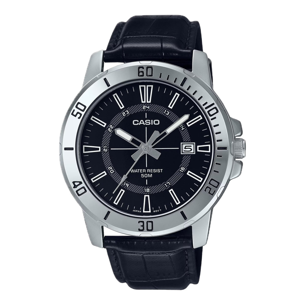 Casio Men's Black Dial Leather Strap Watch - MTP-VD01L-1CVUDF