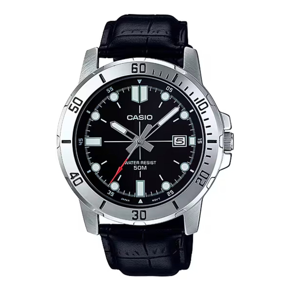 Casio Men's Black Dial Sport Analog Watch with Leather Strap - MTP-VD01L-1EVUDF