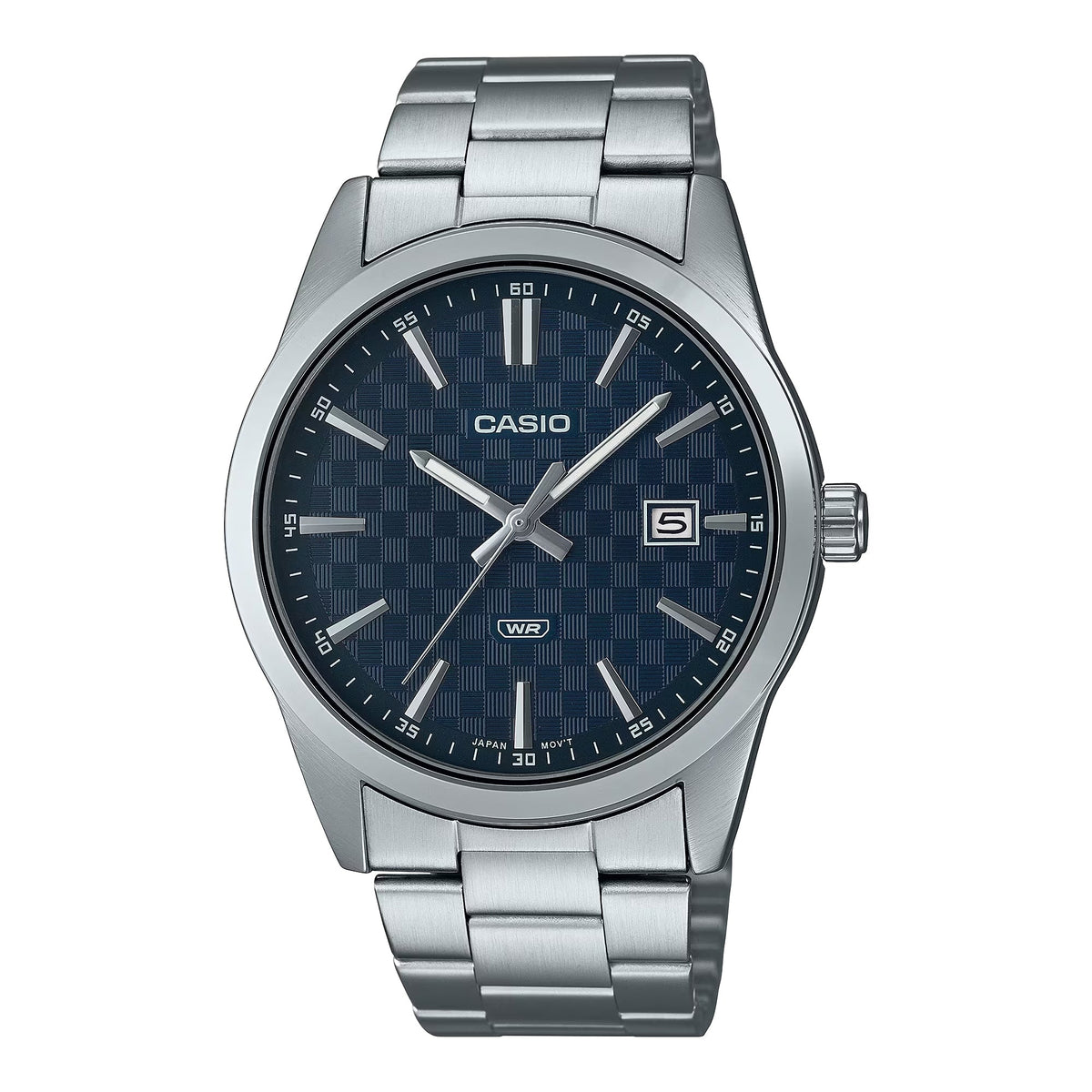 Casio Men's Silver Analog Watch Blue Textured Dial Steel Bracelet - MTP-VD03D-2AUDF