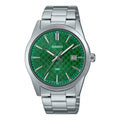Casio Men's Silver Stainless Steel Watch with Green Textured Dial - MTP-VD03D-3A1UDF