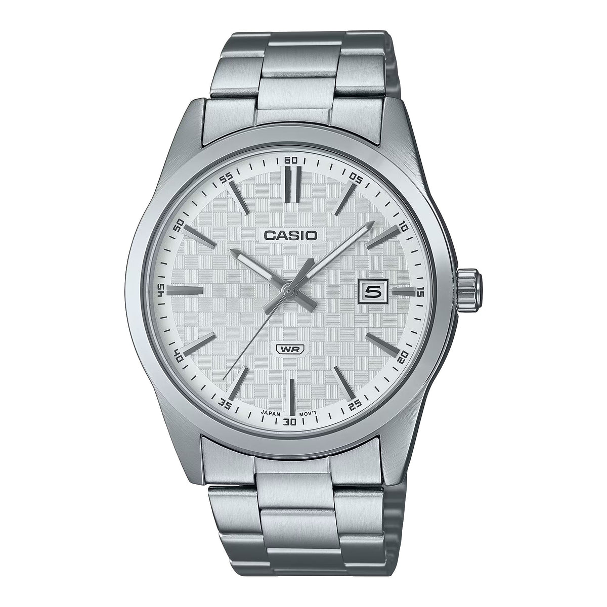 Casio Men's Silver Stainless Steel Watch with Textured Silver Dial - MTP-VD03D-7AUDF