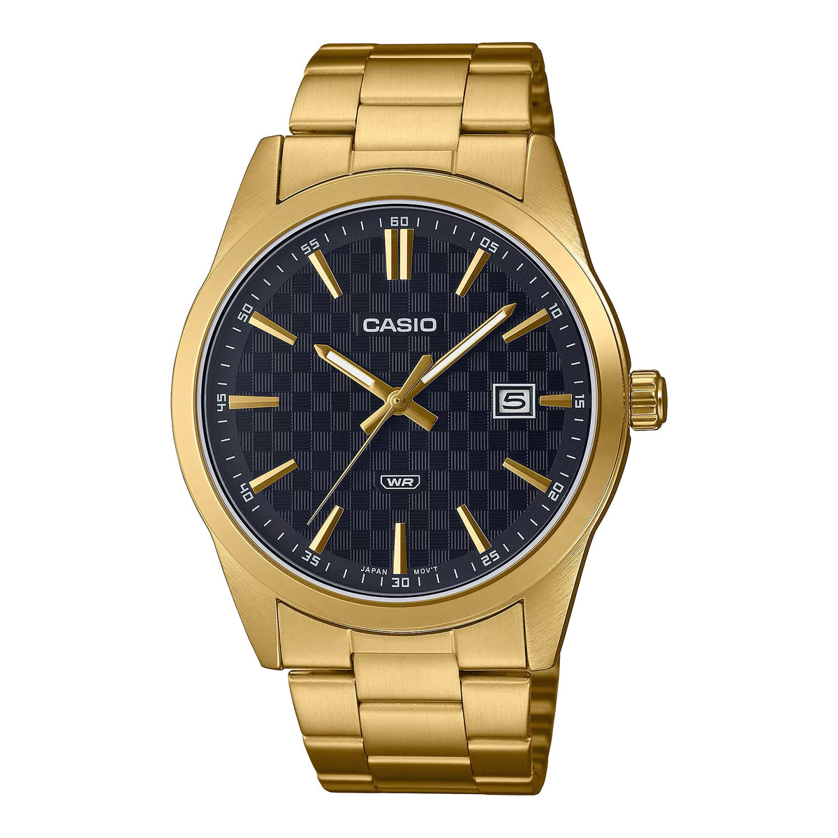 Casio Men's Gold-Tone Stainless Steel Watch with Black Dial - MTP-VD03G-1AUDF