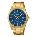 Casio Men's Gold Analog Watch with Blue Pattern Dial and Date Display - MTP-VD03G-2A
